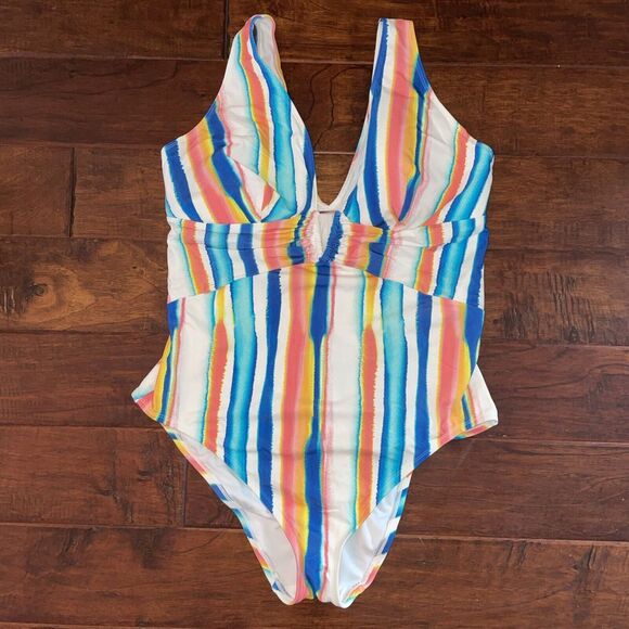 Adore Me Andria Contour Ruched Deep V Neck‎ One Piece Swimsuit Plus 3X EUC - Picture 1 of 5
